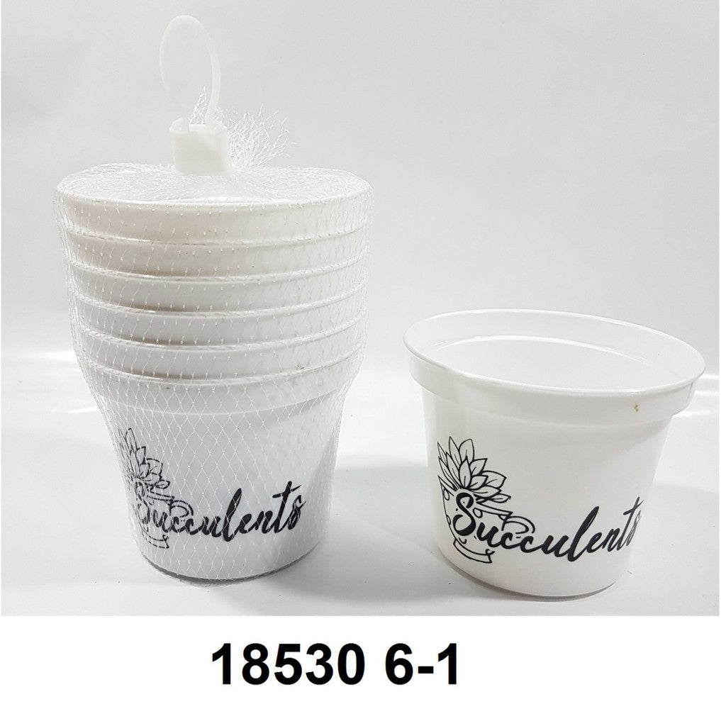 Succulents Printed White Pot Plastic for Arrangements