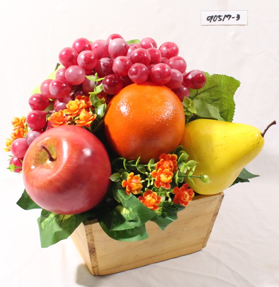 Assorted Fruits in Wooden Vase