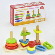 Load image into Gallery viewer, Wooden Rainbow Tower Column Tower of Hanoi Three Column Tower 3 Designs Montessori Toys
