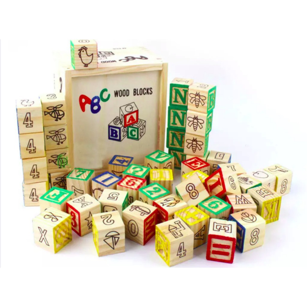 Complete Wooden 48 pieces ABC Alphabet Numbers Drawings Montessori Toys