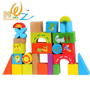 Wooden Colorful Animal Building Blocks 32 pieces Muwanzi